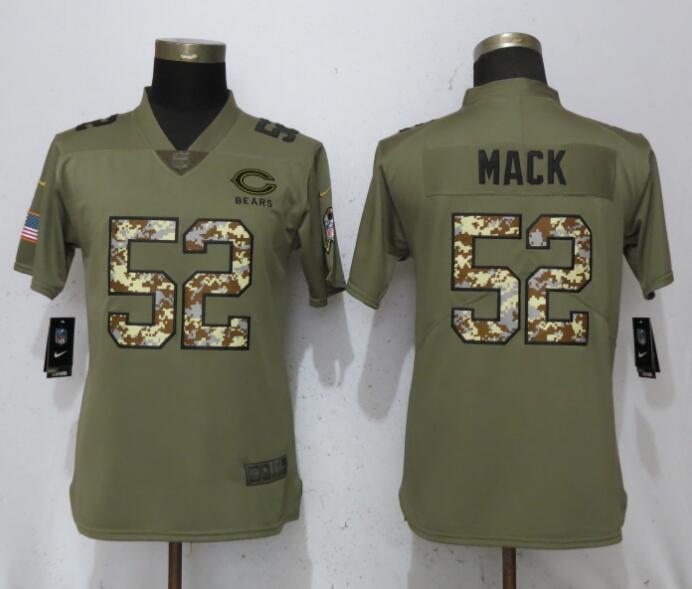 2018 Women New Nike Chicago Bears #52 Mack OliveCamo Carson Salute to Service Elite Player->women nfl jersey->Women Jersey